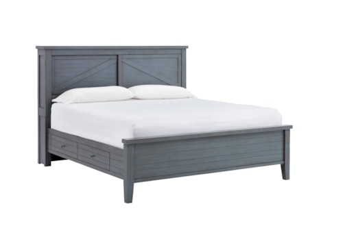 Farmhouse California King Bookcase Bed with Side Storage and USB Ports