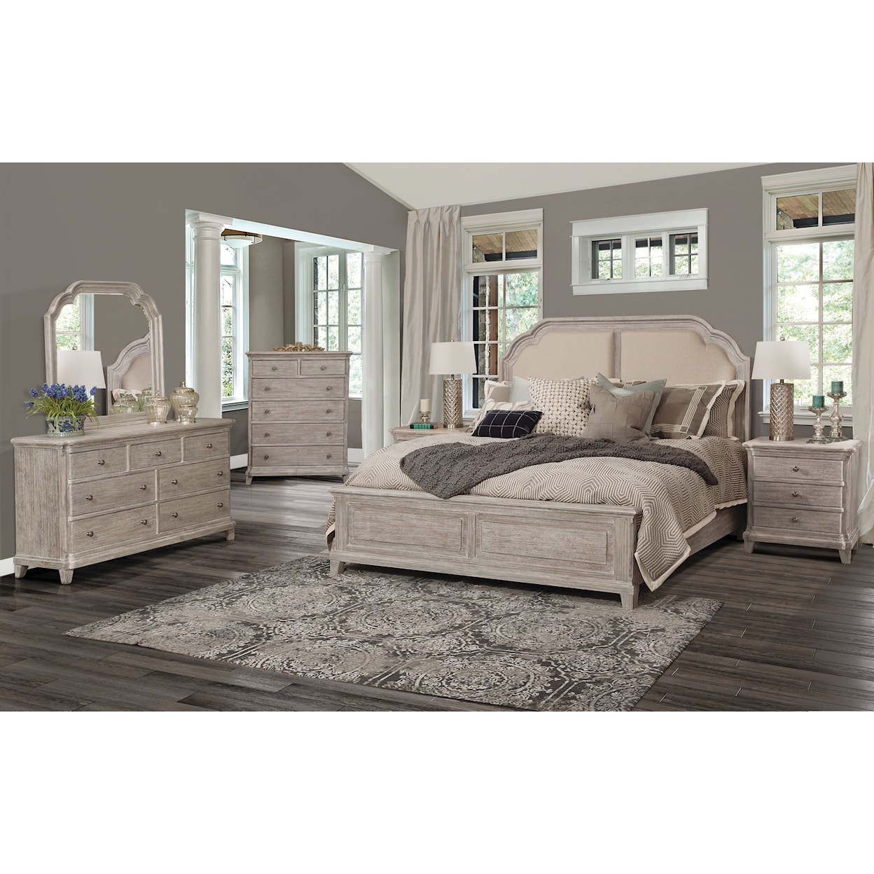 American Woodcrafters Painters Creek Upholstered King Bed
