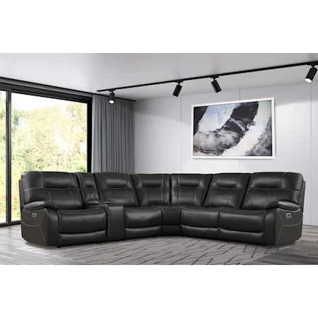 Contemporary 6 Modular Piece Power Reclining Sectional with Power Headrests and Entertainment Console