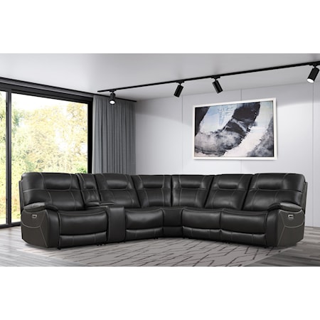 Contemporary 6 Modular Piece Power Reclining Sectional with Power Headrests and Entertainment Console