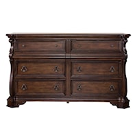 Traditional 8-Drawer Double Dresser with Burnished Brass Hardware