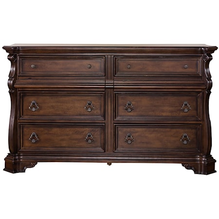 Traditional 8-Drawer Double Dresser with Burnished Brass Hardware