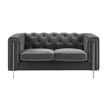 Velvet Button-Tufted Chesterfield Loveseat