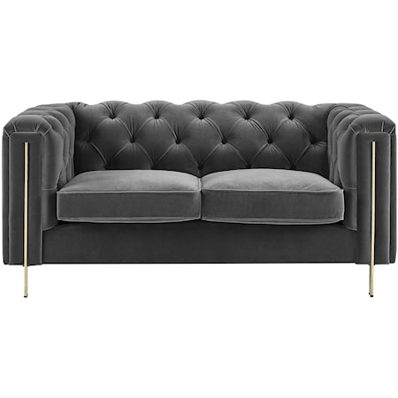 Velvet Button-Tufted Chesterfield Loveseat