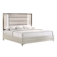 Contemporary King Bed with Upholstered Headboard and LED Lighting