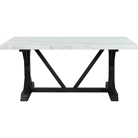 Transitional Marble Dining Table with Trestle Base