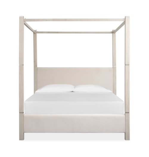 Rustic King Poster Bed with Upholstered Headboard