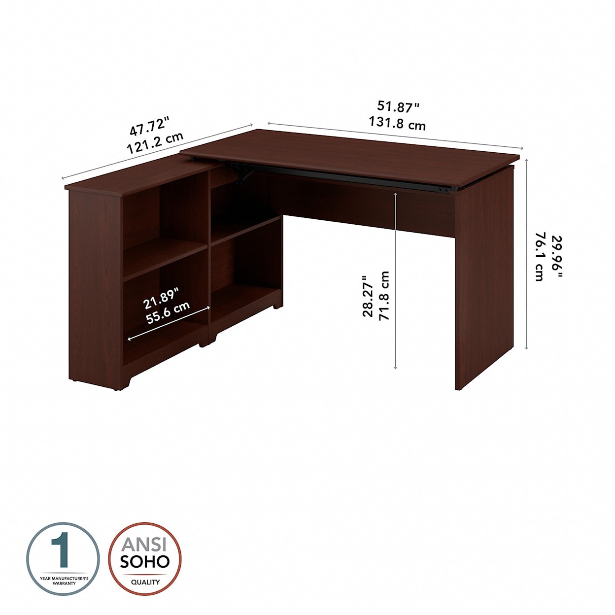 Bush Cabot 52W Sit to Stand Bookcase Corner Desk