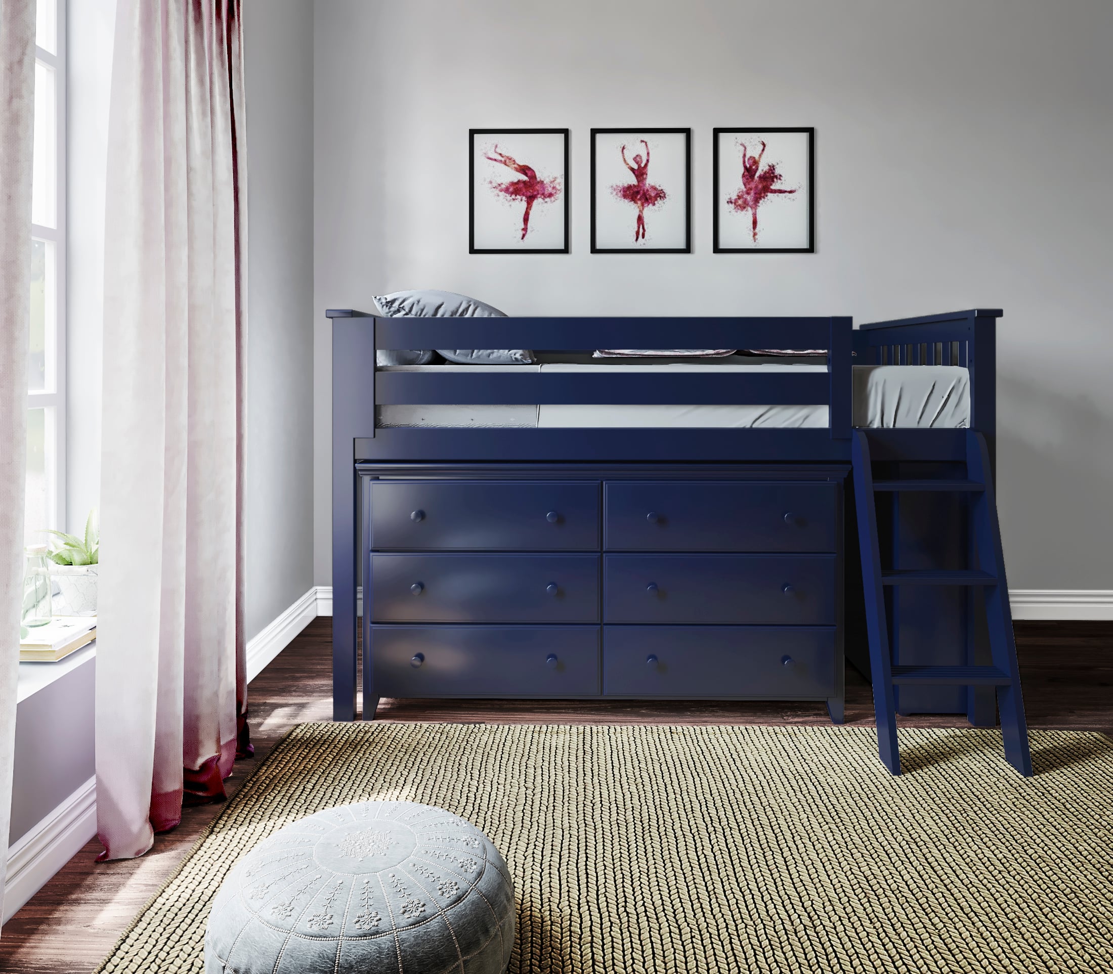 Windsor Youth Low Loft Bed In Blue