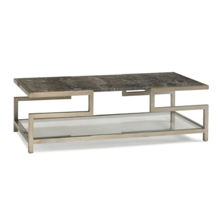 Marble-Top Cocktail Table w/Glass Shelf