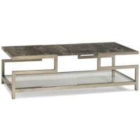 Contemporary Sculptural Marble-Top Cocktail Table with Glass Shelf