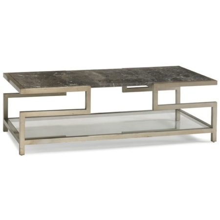 Marble-Top Cocktail Table w/Glass Shelf