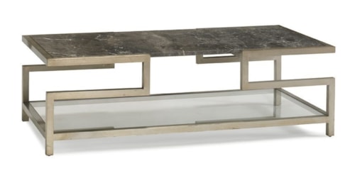 Contemporary Sculptural Marble-Top Cocktail Table with Glass Shelf