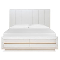 Glam Upholstered California King Panel Bed w/Storage Footboard