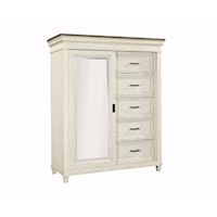 Farmhouse 5-Drawer Bedroom Chest with Sliding Door and Felt Lined Top Drawers