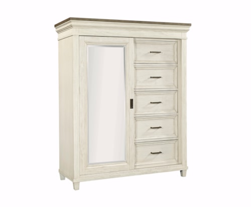 Farmhouse Sliding Door 5-Drawer Chest with Interior Shelving and Felt-Lined Top Drawer