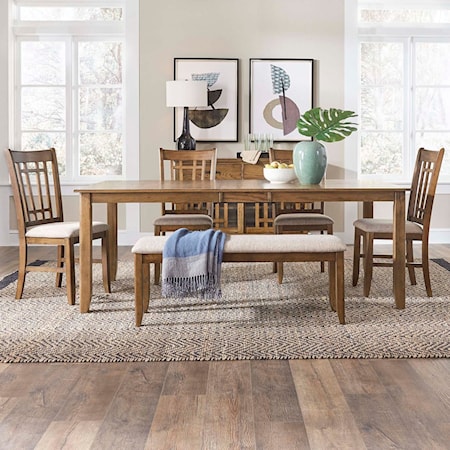 Mission 6-Piece Rectangular Dining Table Set with Upholstered Bench