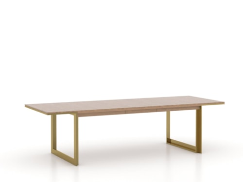 Contemporary Dining Table with Gold Metal Base and Self-Storing Leaf