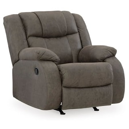 Contemporary Rocker Recliner with Pillow Armrests