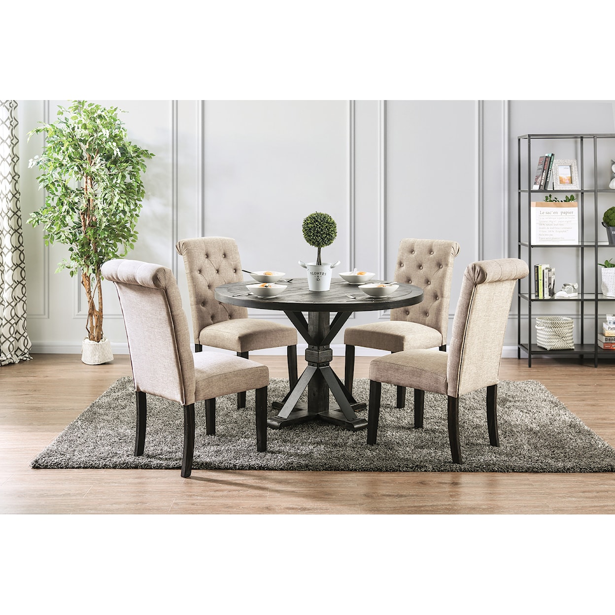 Furniture of America - FOA Alfred 5 Pc. Round Dining Table Set