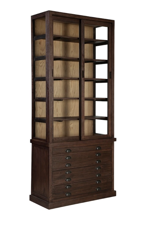 Traditional 4-Drawer Display Cabinet with Sliding Glass Doors