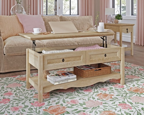 Traditional Lift-Top Coffee Table with Lower Shelf Storage
