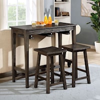 3-Piece Transitional Bar Table Set with Enclosed Stool Rack