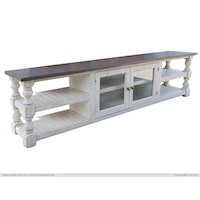 Stone Farmhouse 2-Door 93" TV Stand with Open Shelves