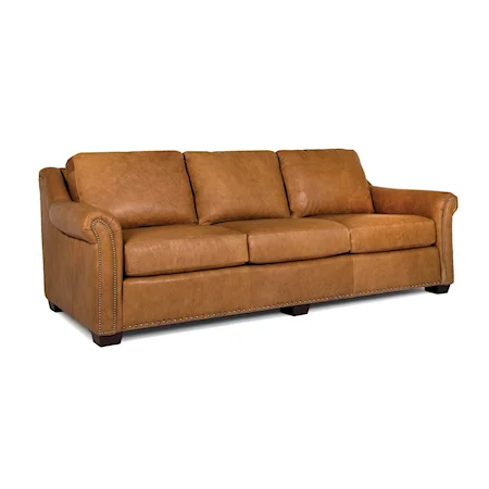 Customizable Leather 102 Inch Sofa with Panel Arms and Nailheads