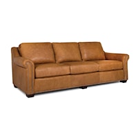 Customizable Leather 102 Inch Sofa with Panel Arms and Nailheads