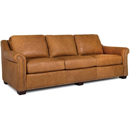 Customizable Leather 102 Inch Sofa with Panel Arms and Nailheads