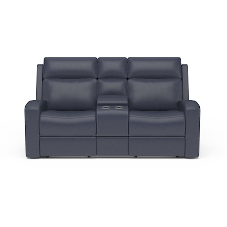 Contemporary Power Reclining Loveseat with Console and Headrest