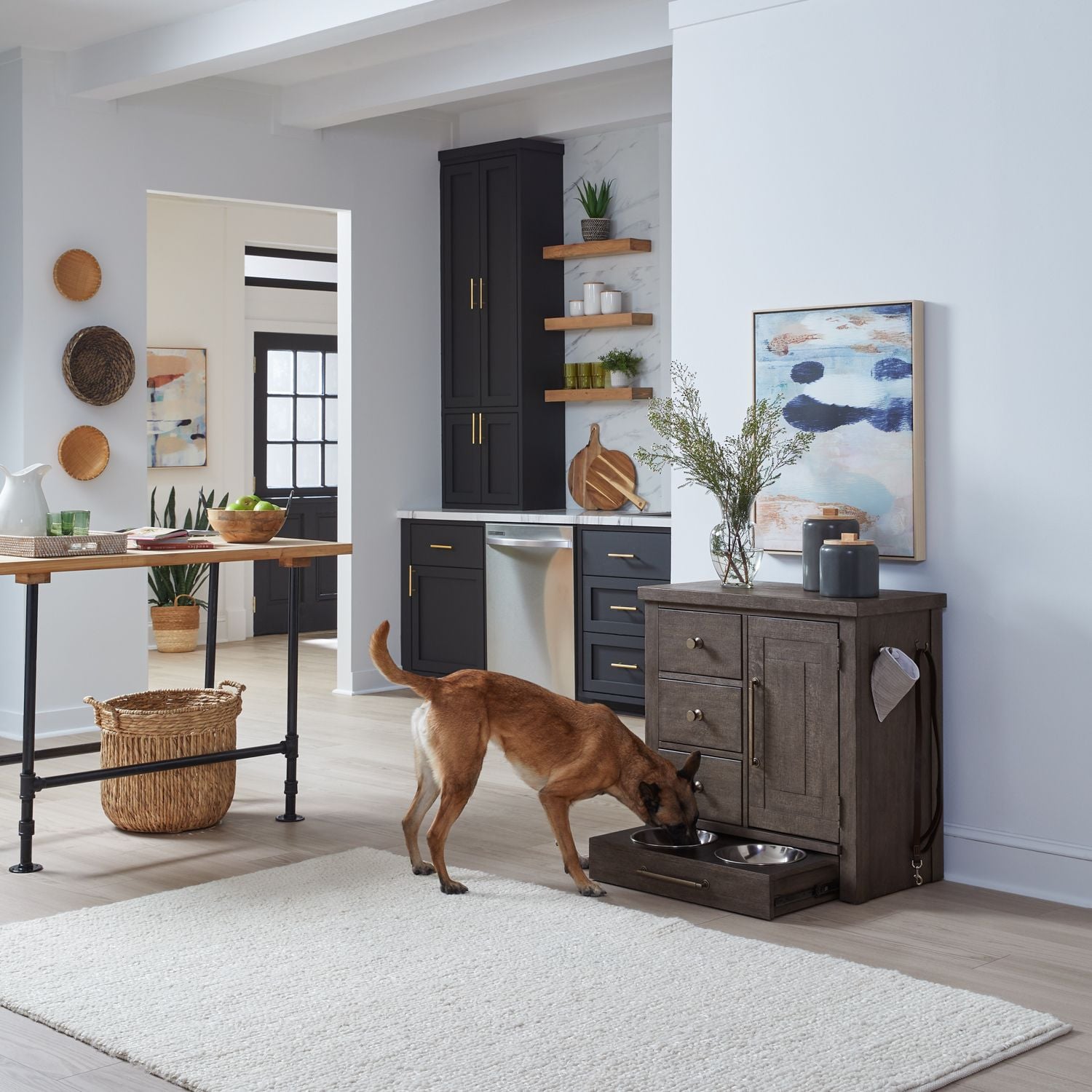 Liberty Furniture Modern Farmhouse Contemporary Pet Feeder Cabinet Darvin Furniture Occ Accent Chest