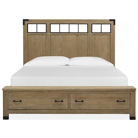 Complete Queen Panel Storage Bed w/Metal/Wood Headboard