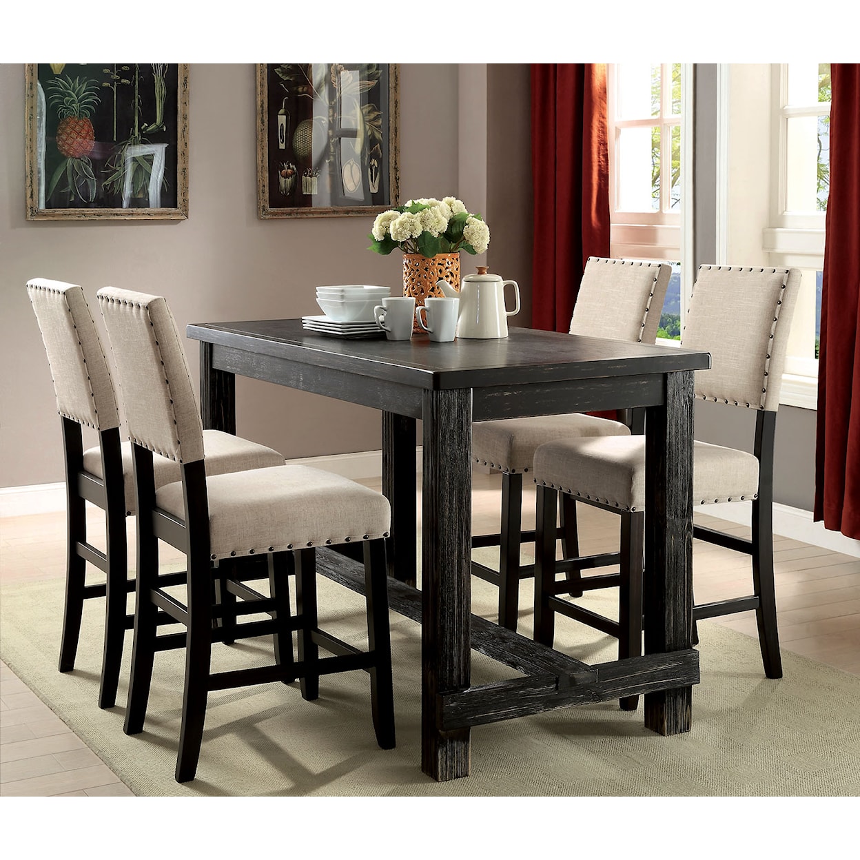Furniture of America Sania 5-Piece Counter Height Table Set