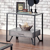 Industrial End Table with Glass Top