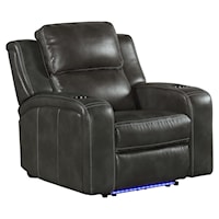 Contemporary Power Recliner with Power Headrest, USB Ports, and Floor Lighting