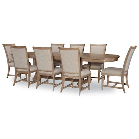 Transitional 9-Piece Dining and Chair Set with Leaves