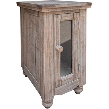 Rustic Chairside Table with Glass-Front Door
