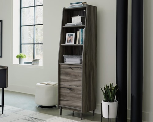 Contemporary Narrow Bookcase with Concealed Storage