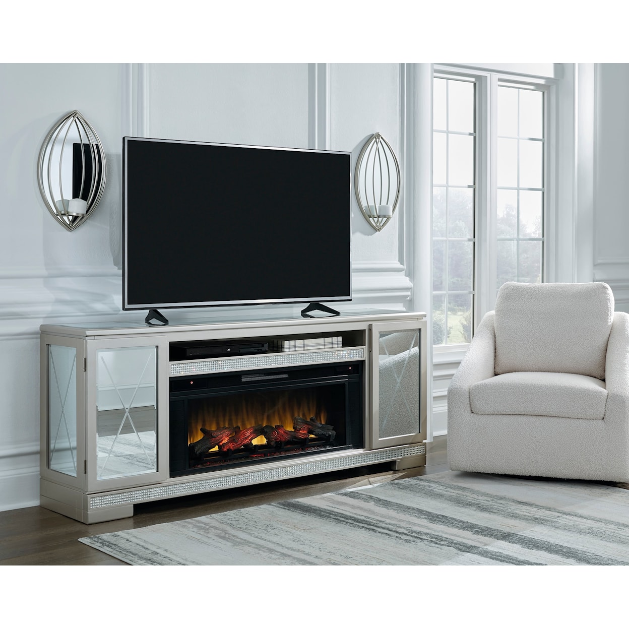 Ashley Signature Design Flamory 72" TV Stand with Electric Fireplace