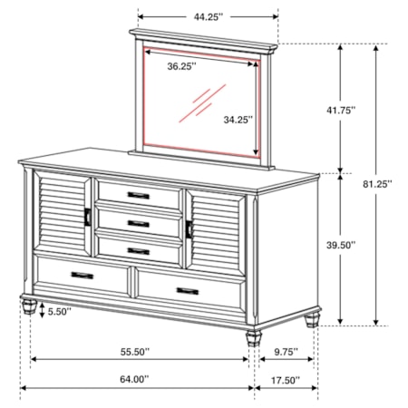 5-drawer Dresser w/ Mirror