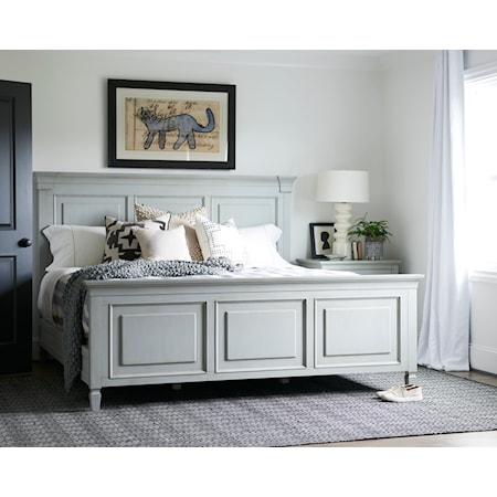 Transitional French Gray King Panel Bed
