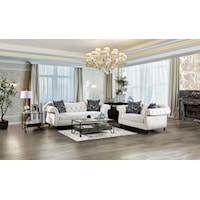 Transitional Sofa and Loveseat Set with Flare Tapered Arms