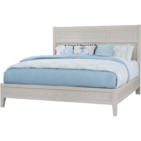 Transtional Queen Low Profile Bed with Louvered Headboard
