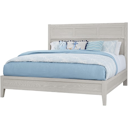 Rustic Queen Low Profile Bed with Louvered Headboard