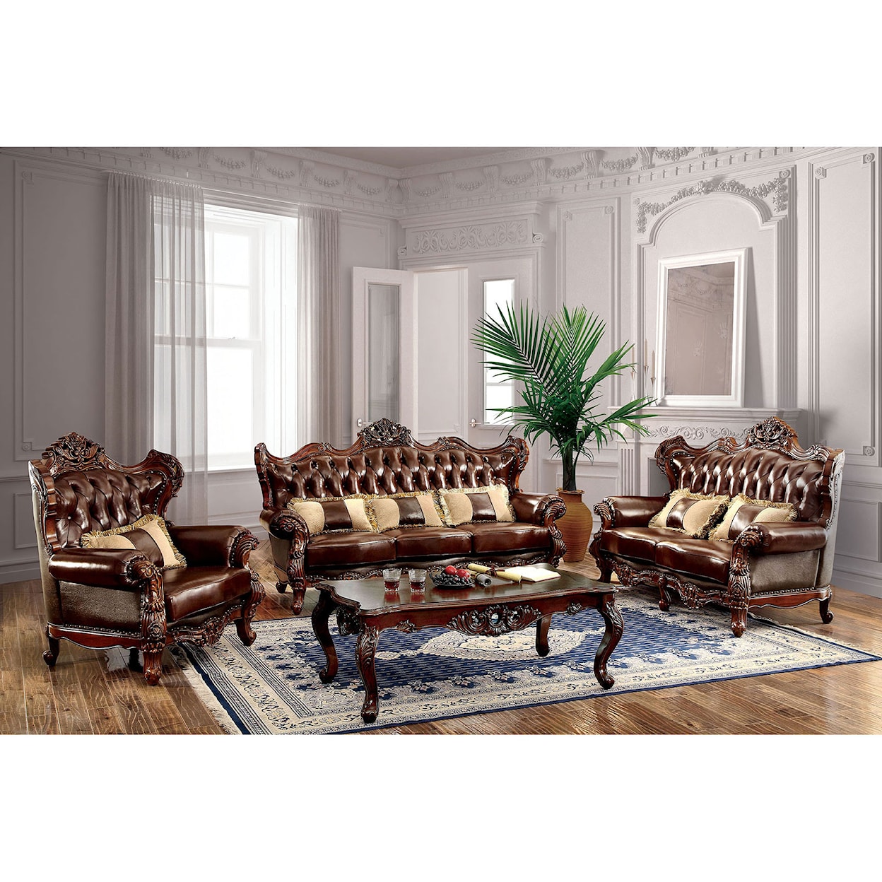 Furniture of America Jericho Sofa + Love Seat + Chair