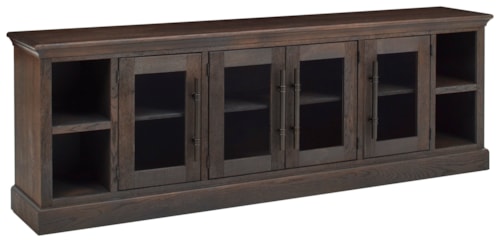 Traditional 97" Console Table with Glass Doors and Open Shelving