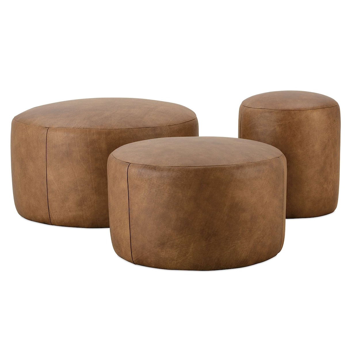 Rowe Cleo Leather Round Ottoman 17" Diameter x 19H