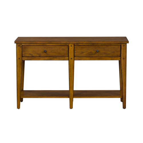 Rustic 2-Drawer Sofa Table with Open Shelf